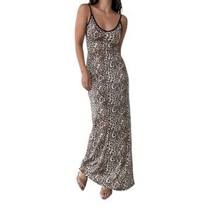 BOBBLES & LACE Wild Thoughts Leopard Print Jersey Knit Maxi Dress Size Medium